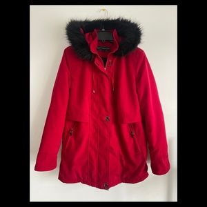 Fleet Street Coat Faux Fur Trim Hood Womens S Red